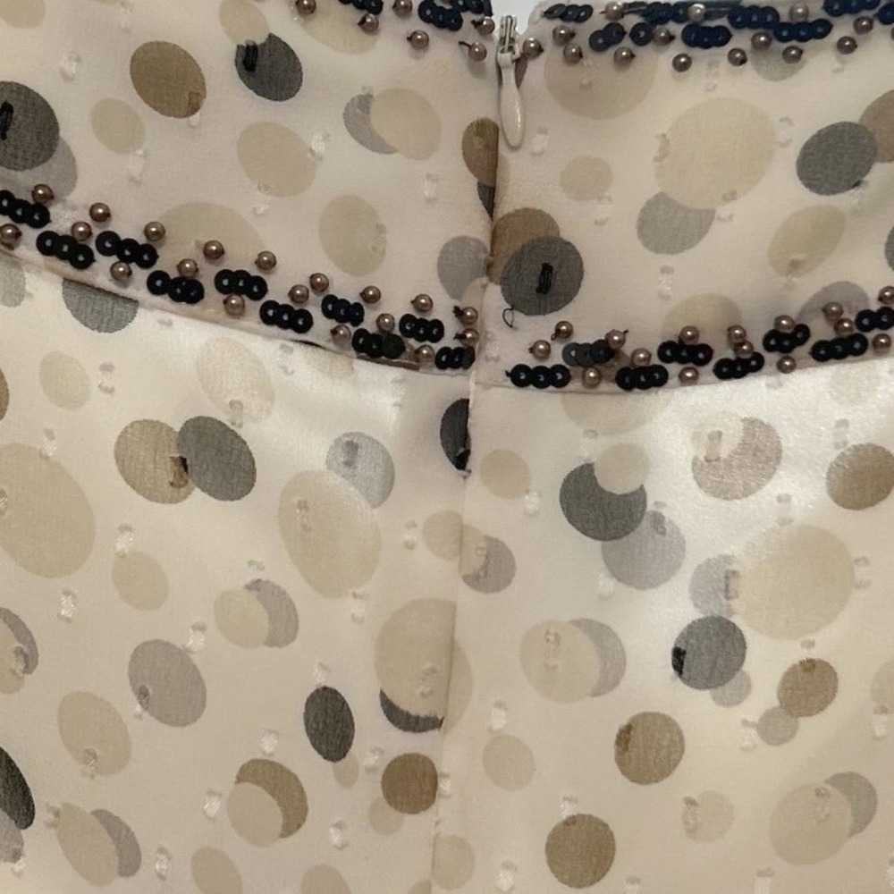Adrianna Papell Womens Polka Dot Beaded Sequin V-Neck Shift Dress Cream Size 12 - Picture 4 of 7